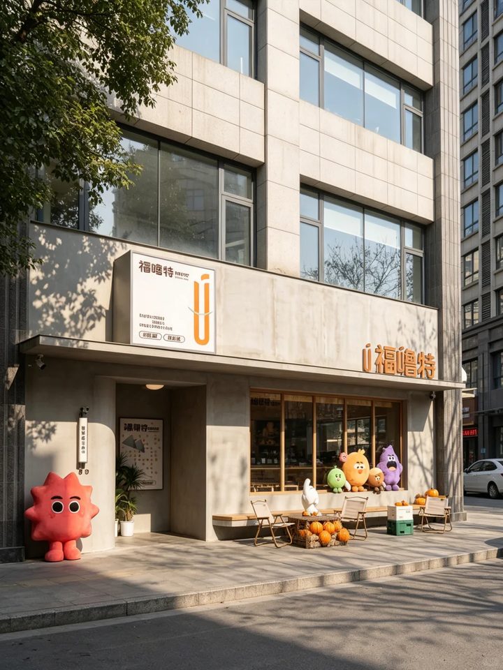 福噜特门店外观和水果 IP 玩偶